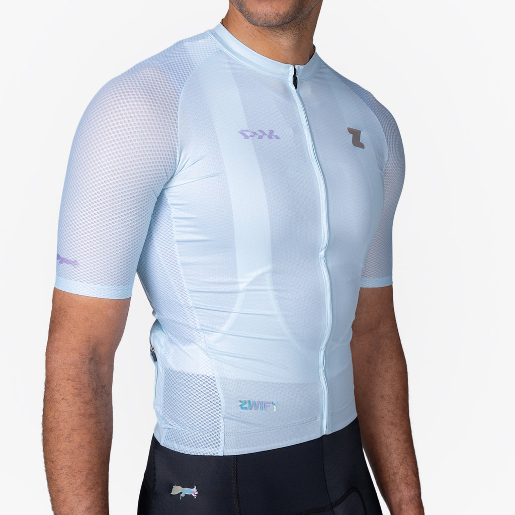 men's frost blue cycling jersey – Zwift Watopia Essentials x Pedal Mafia