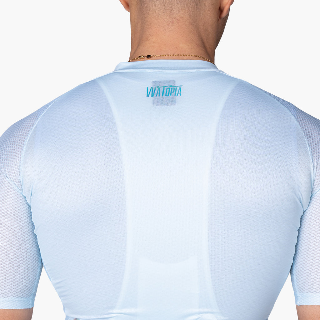 men's frost blue cycling jersey – Zwift Watopia Essentials x Pedal Mafia