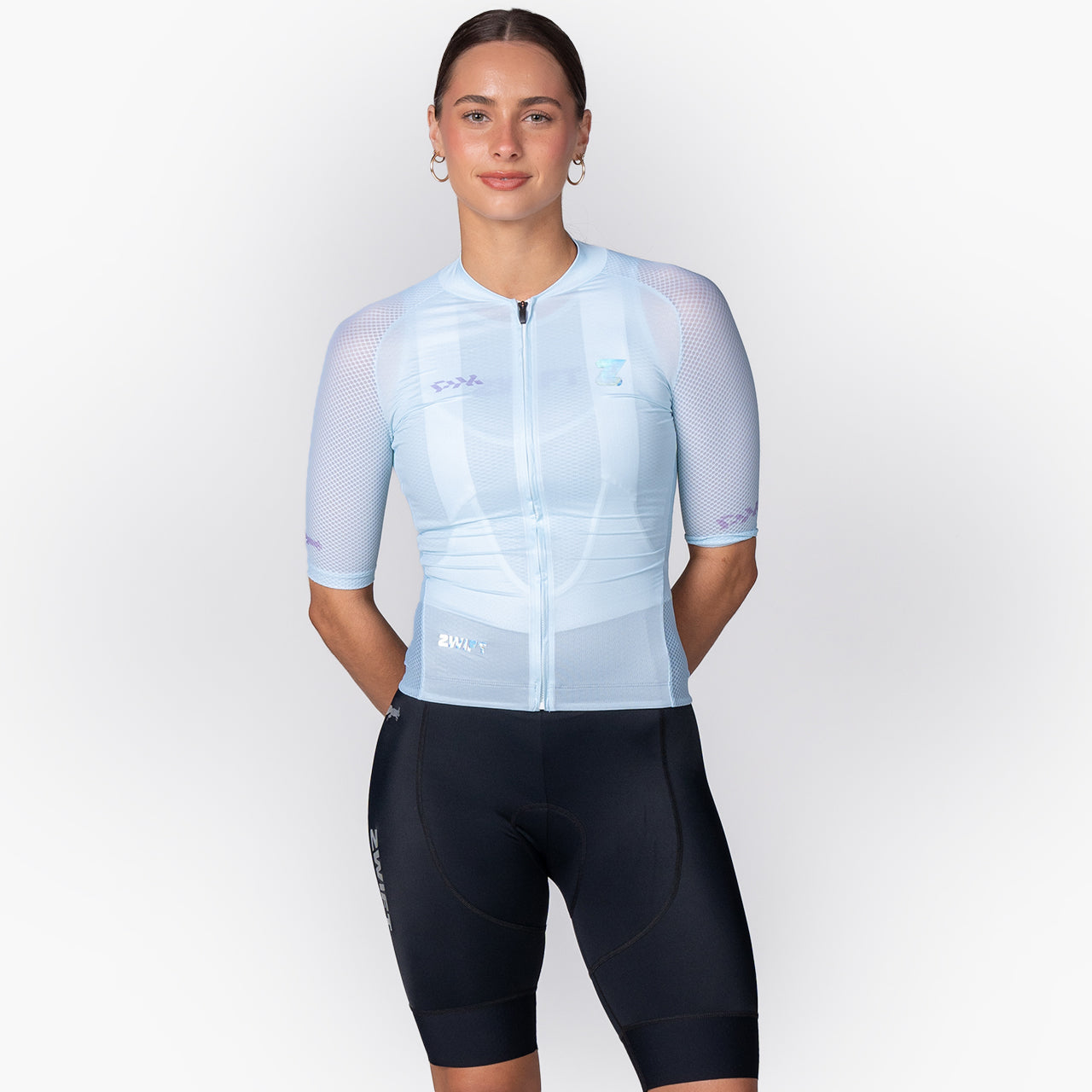 women's frost blue cycling jersey – Zwift Watopia Essentials x Pedal Mafia